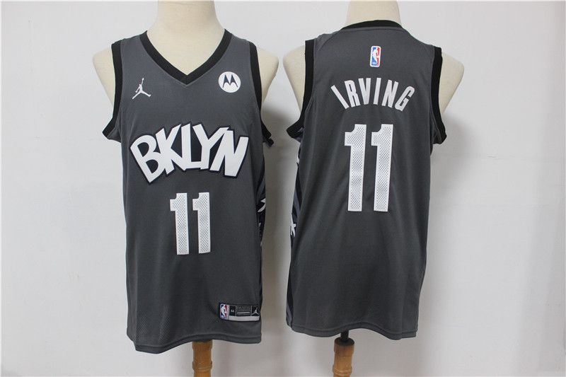 Men Brooklyn Nets #11 Irving Grey With Jordan logo 2021 Game NBA Jersey->brooklyn nets->NBA Jersey